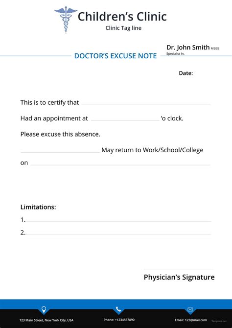 Doctor excuse note template