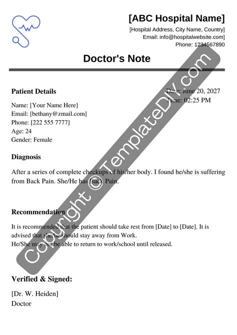 Doctor note for injury