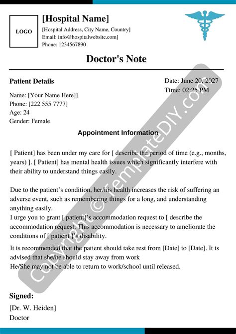 Doctor note for mental health