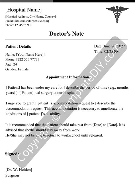 Doctor note templates for surgery