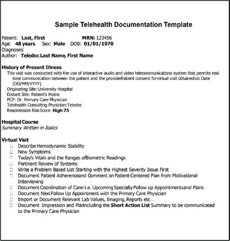 Doctor note templates for telemedicine