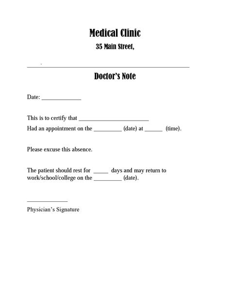 Doctor's note for work template