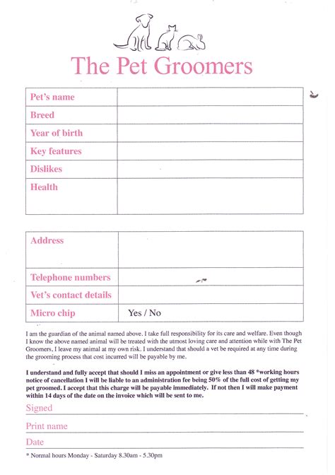 dog grooming forms