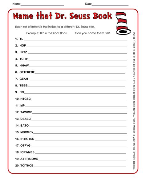 Dr. Seuss Special Needs Worksheets