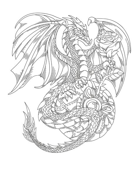 Dragon coloring pages with abstract designs