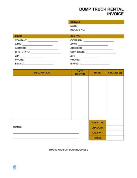 Dump Truck Invoice Template Word