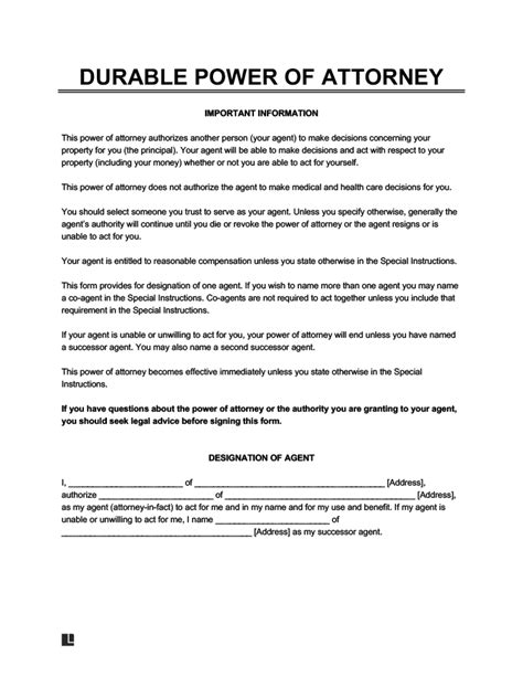 Durable Power of Attorney Document