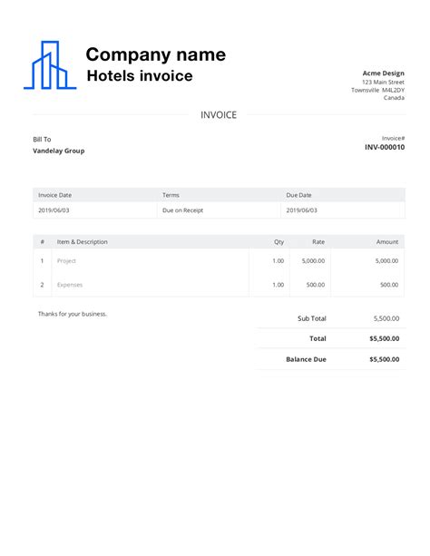 Electronic Hotel Receipt Template