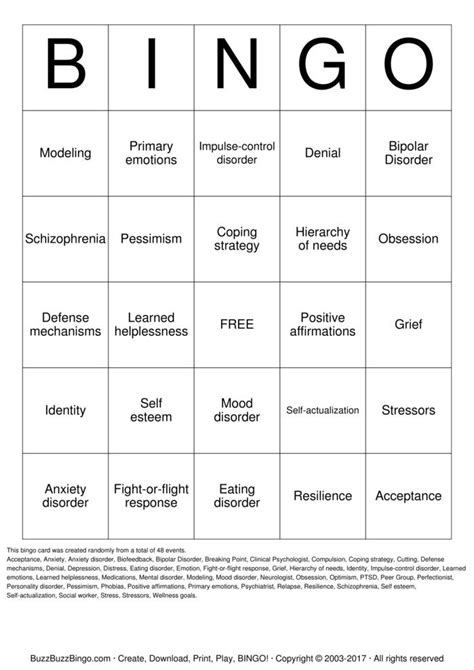 Emotional Regulation Bingo