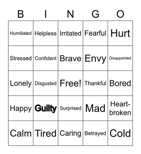 Emotions Charades Bingo