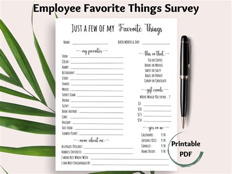 Employee Favorites Questionnaire Example