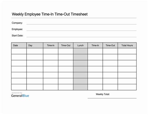 Employee Timesheet Printable Template