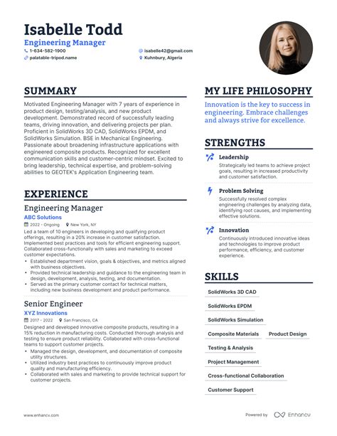 Engineering Manager Resume Example