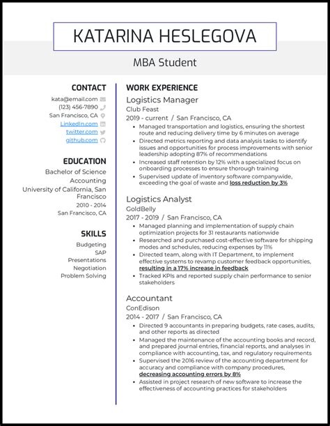 Entry-Level MBA Resume Template