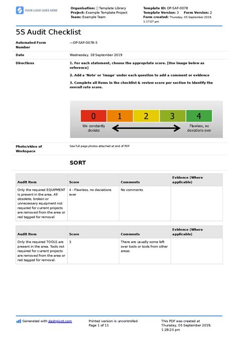 Equipment audit log template