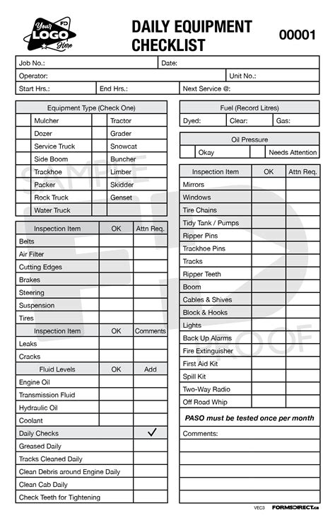 Equipment inspection log template