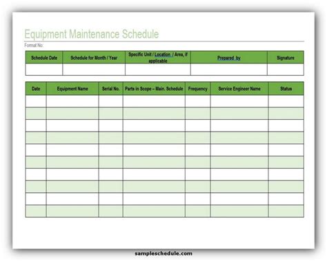 Equipment maintenance log template