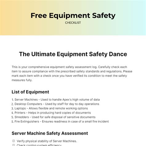 Equipment safety inspection template