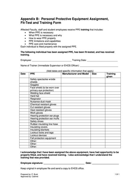 Equipment training log template