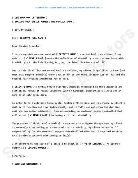 ESA Doctor Letter Template