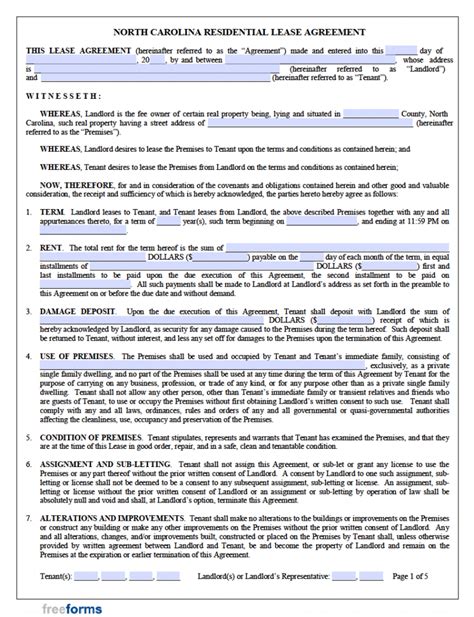 Essential Clauses to Include in a Free NC Lease Template