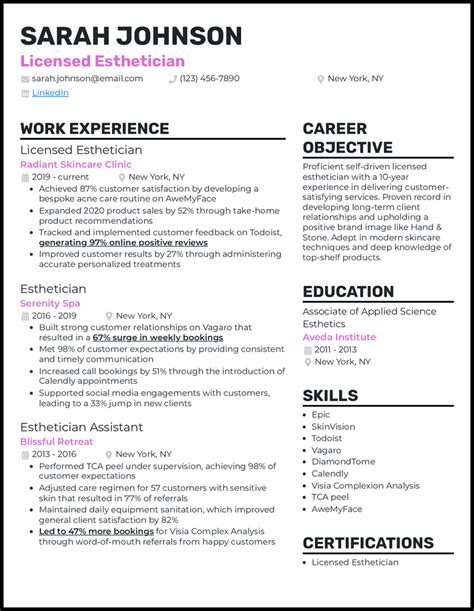 Esthetician Resume Elements