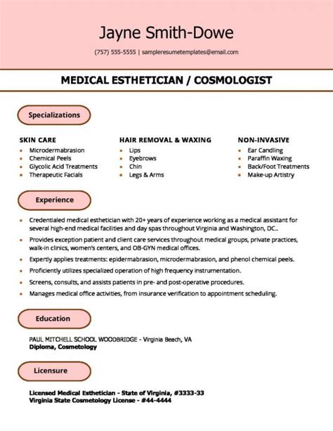 Esthetician Resume Template 1