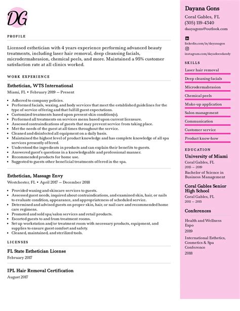 Esthetician Resume Template 5