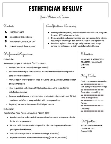 Esthetician Resume Template 9