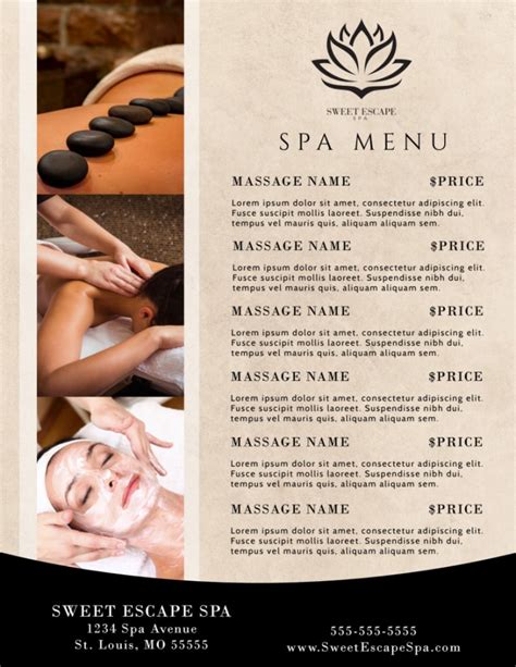 Components of Esthetician Spa Menu