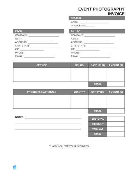 Event Photography Invoice Template