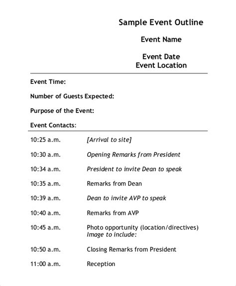 Event planning outline template