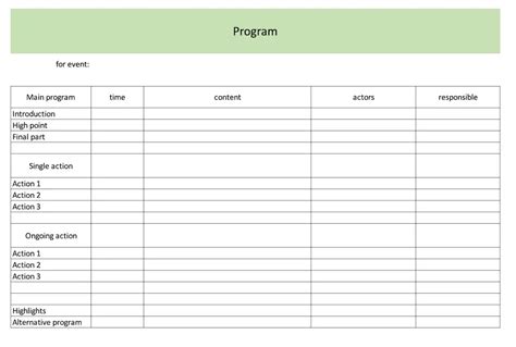 Event Program Templates for Excel