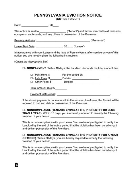 Eviction Notice Template Pennsylvania Landlord