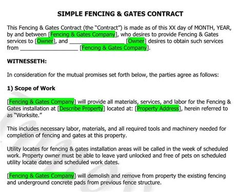 Example of a Fencing Contract