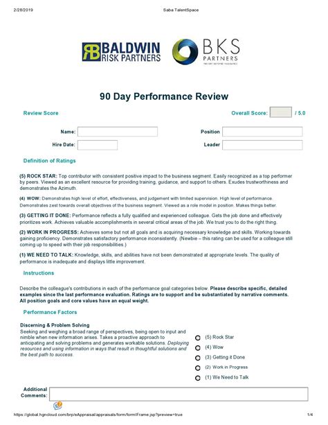 Examples of 90-Day Review Templates