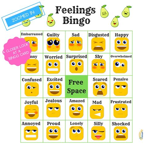 Examples of Emotions Bingo Printables