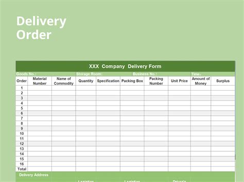 Excel Order Template