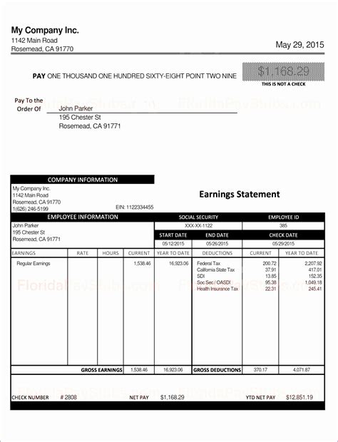 Excel Pay Stub Template