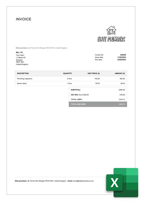 Excel Plumbing Invoice Template Sample