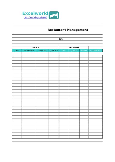 Excel Restaurant Template