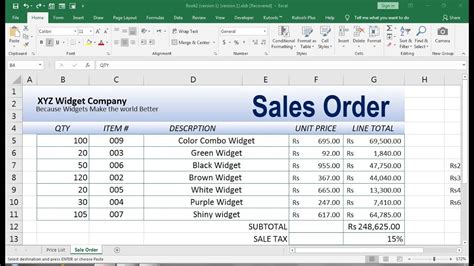 Excel Sales Order Template