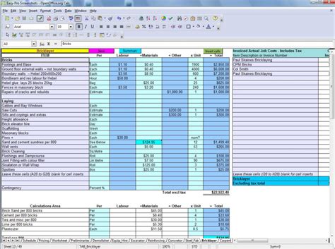 Excel Template for Material Take Off