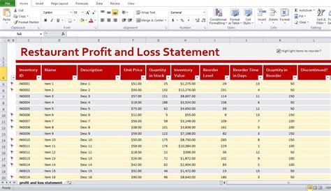 Excel Template for Restaurant Startup