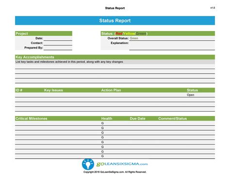 Excel Template for Status Report