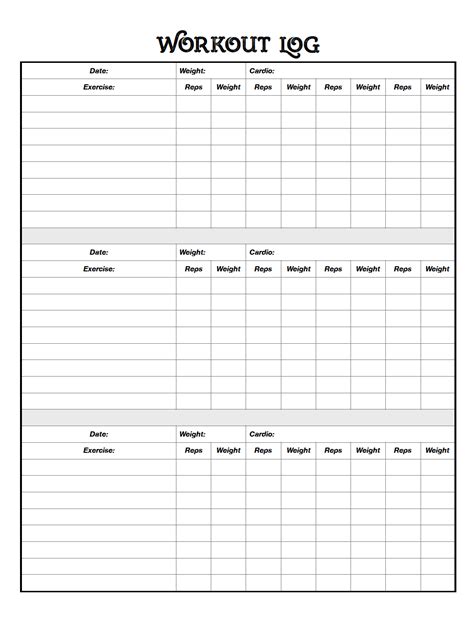 Exercise log spreadsheet