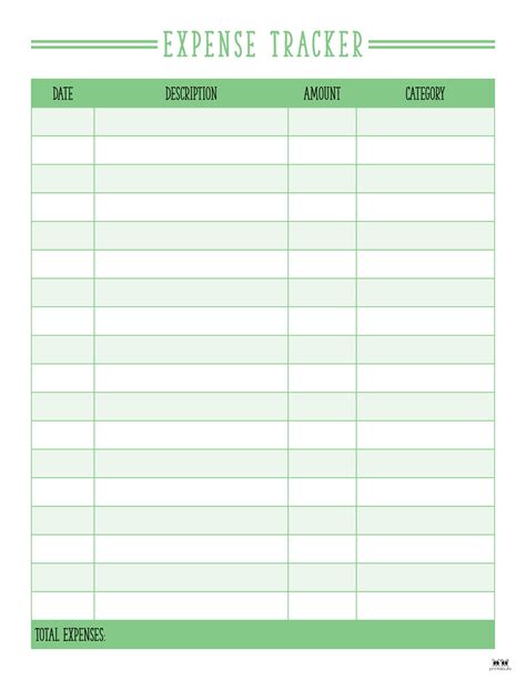 Expenses tracker printables example