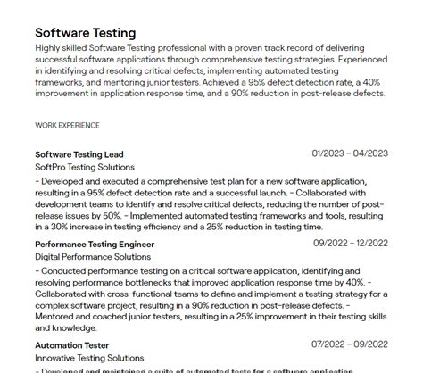 Experienced Software Tester Resume Template