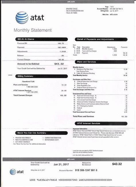 Fake cable bill template for demonstration