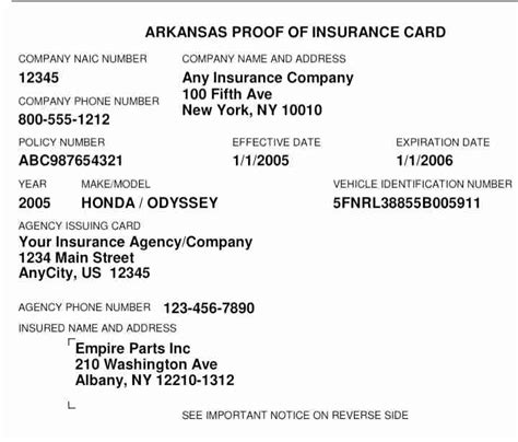 Fake Car Insurance Card Example